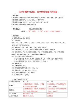 初中化学常见物质和离子的检验