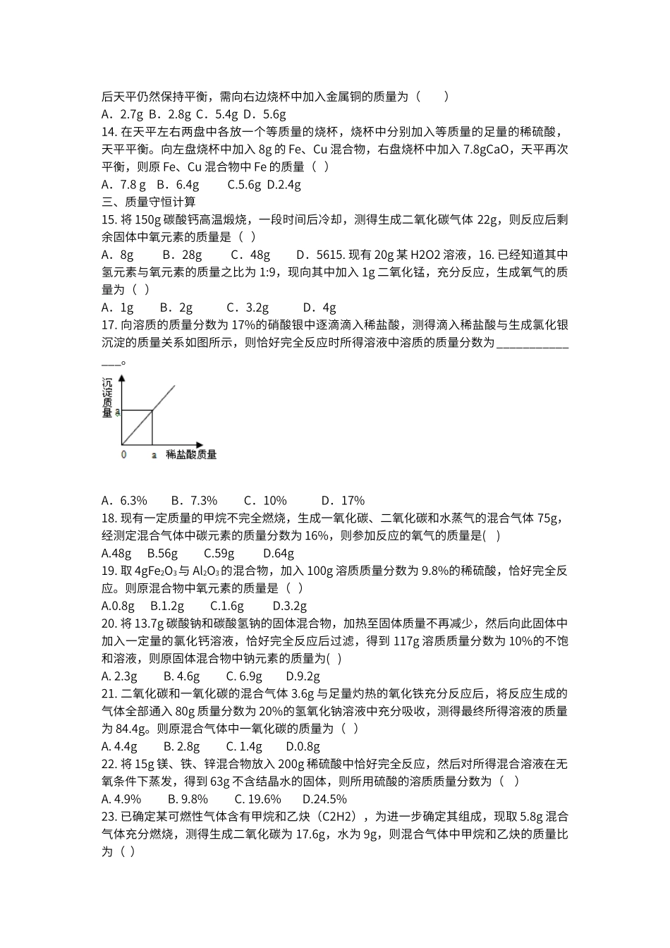 初中化学技巧性计算专题_第3页