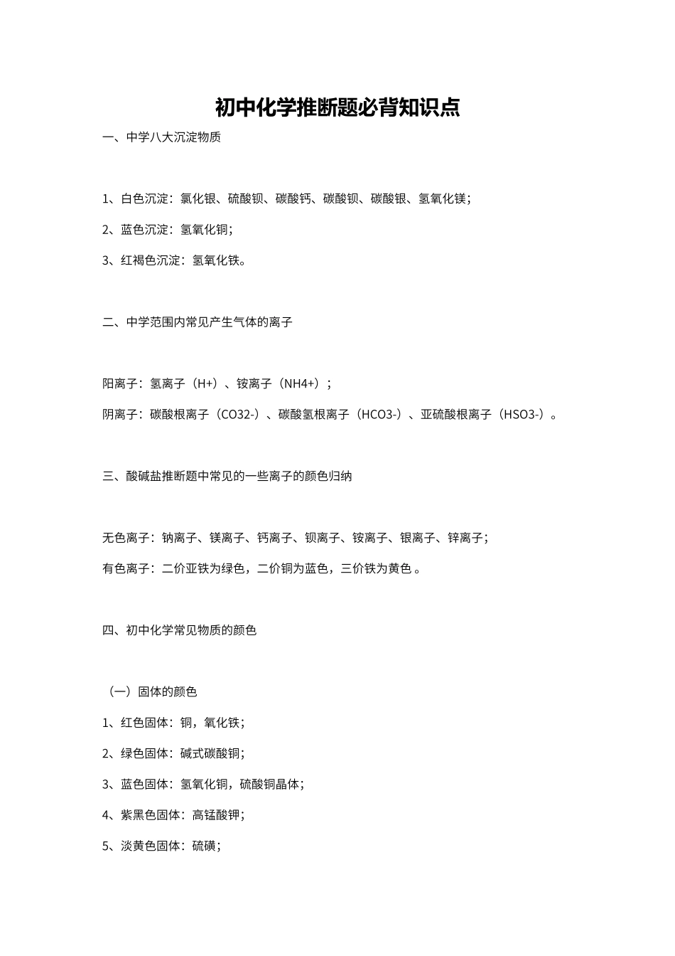 初中化学推断题必背知识点_第1页