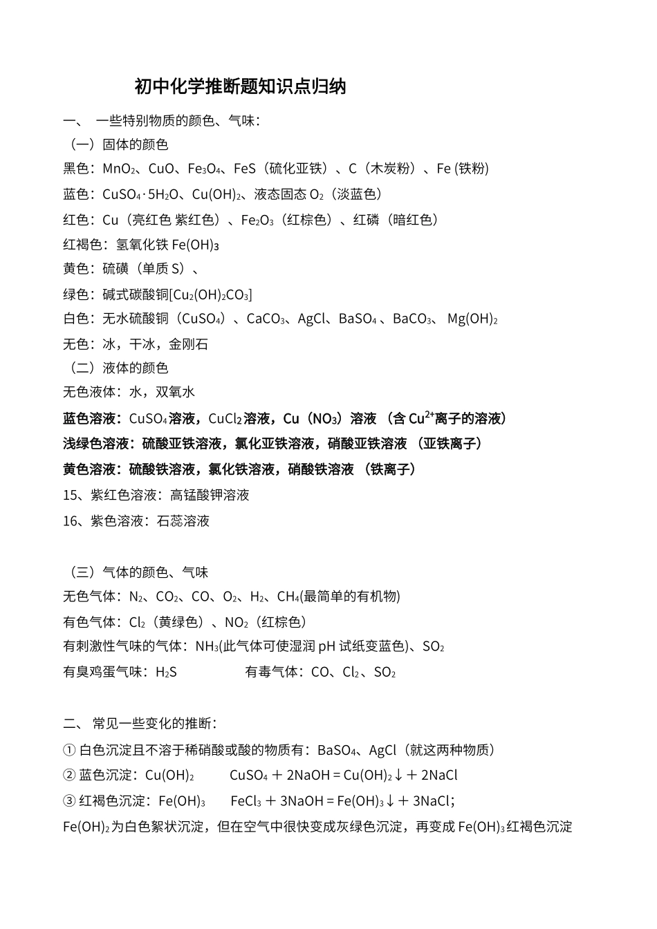 初中化学推断题知识点归纳_第1页