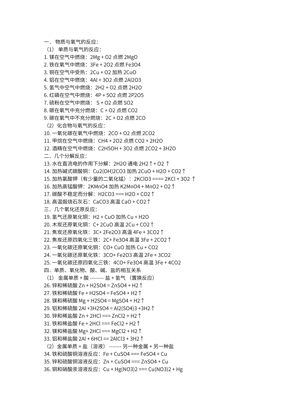 初中化学方程式记忆及相关口诀_第1页