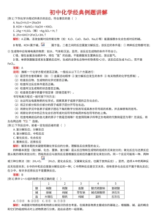 初中化学经典例题及其讲解