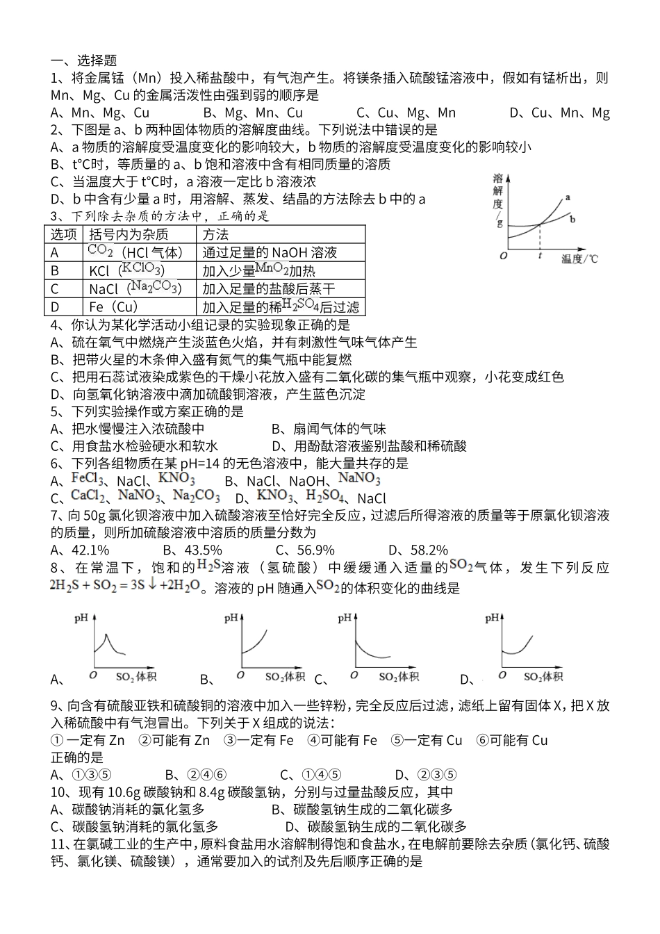 初中化学酸碱盐中考复习试题整理_第1页