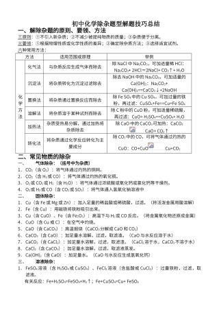 初中化学除杂专题