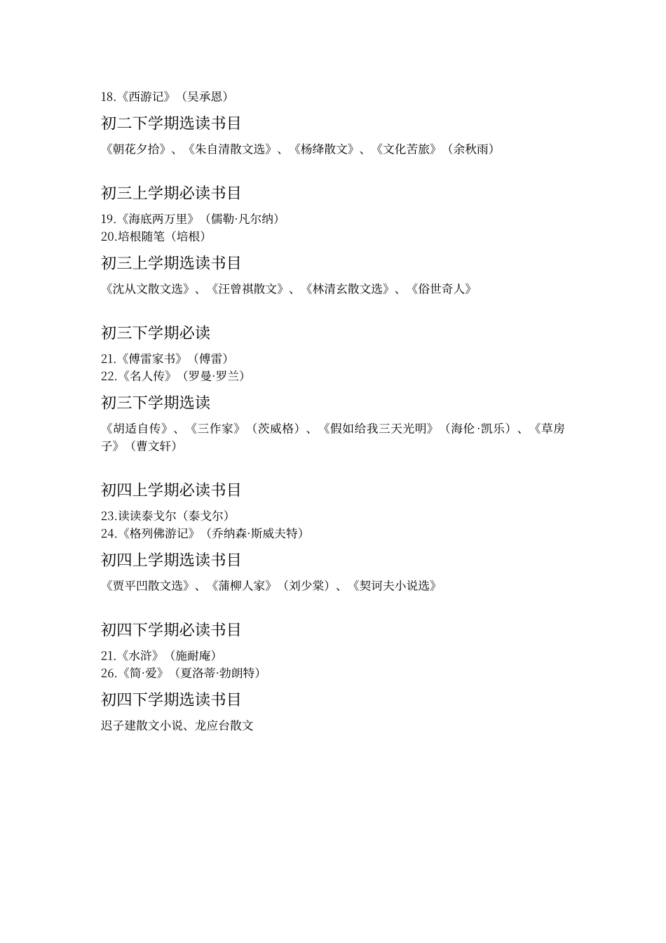 初中各年级必读书目及选读书目_第2页