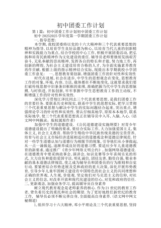 初中团委工作计划