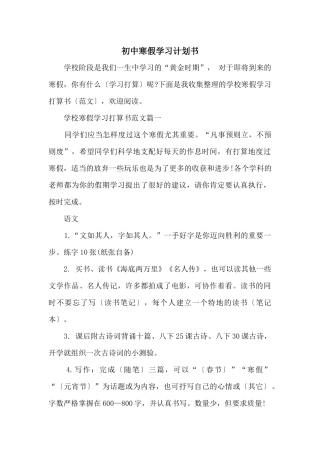 初中寒假学习计划书