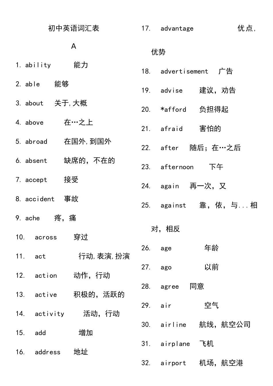 初中必备词汇表_第1页