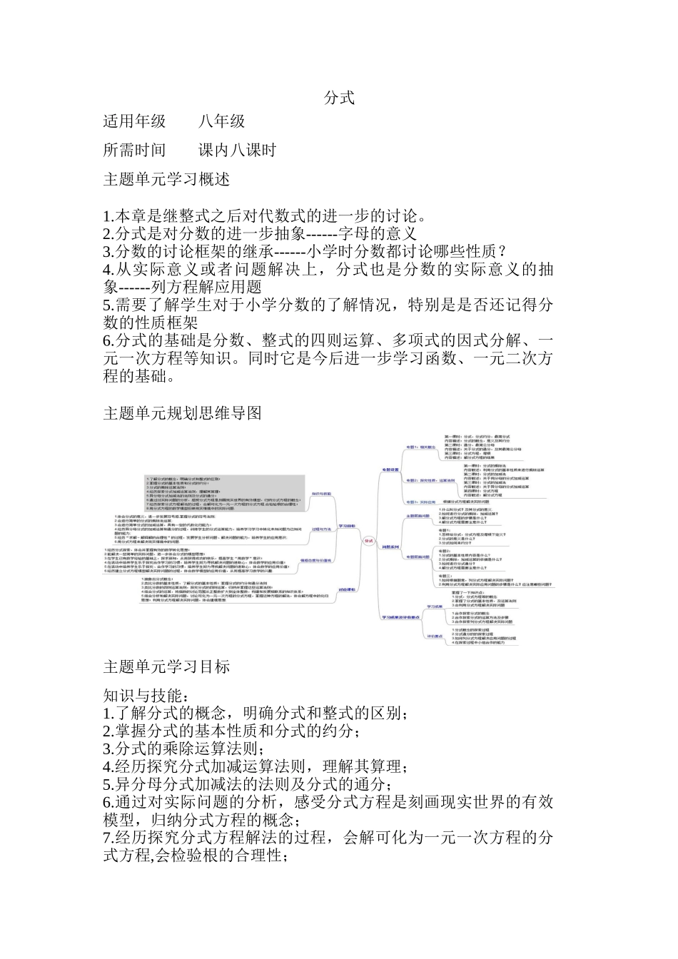 初中数学《分式》单元教学设计以及思维导图_第1页