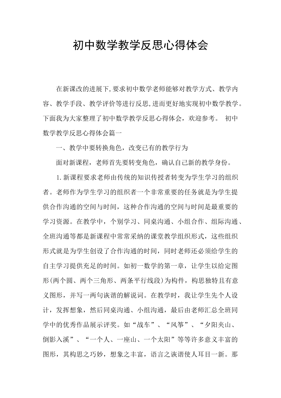 初中数学教学反思心得体会_第1页