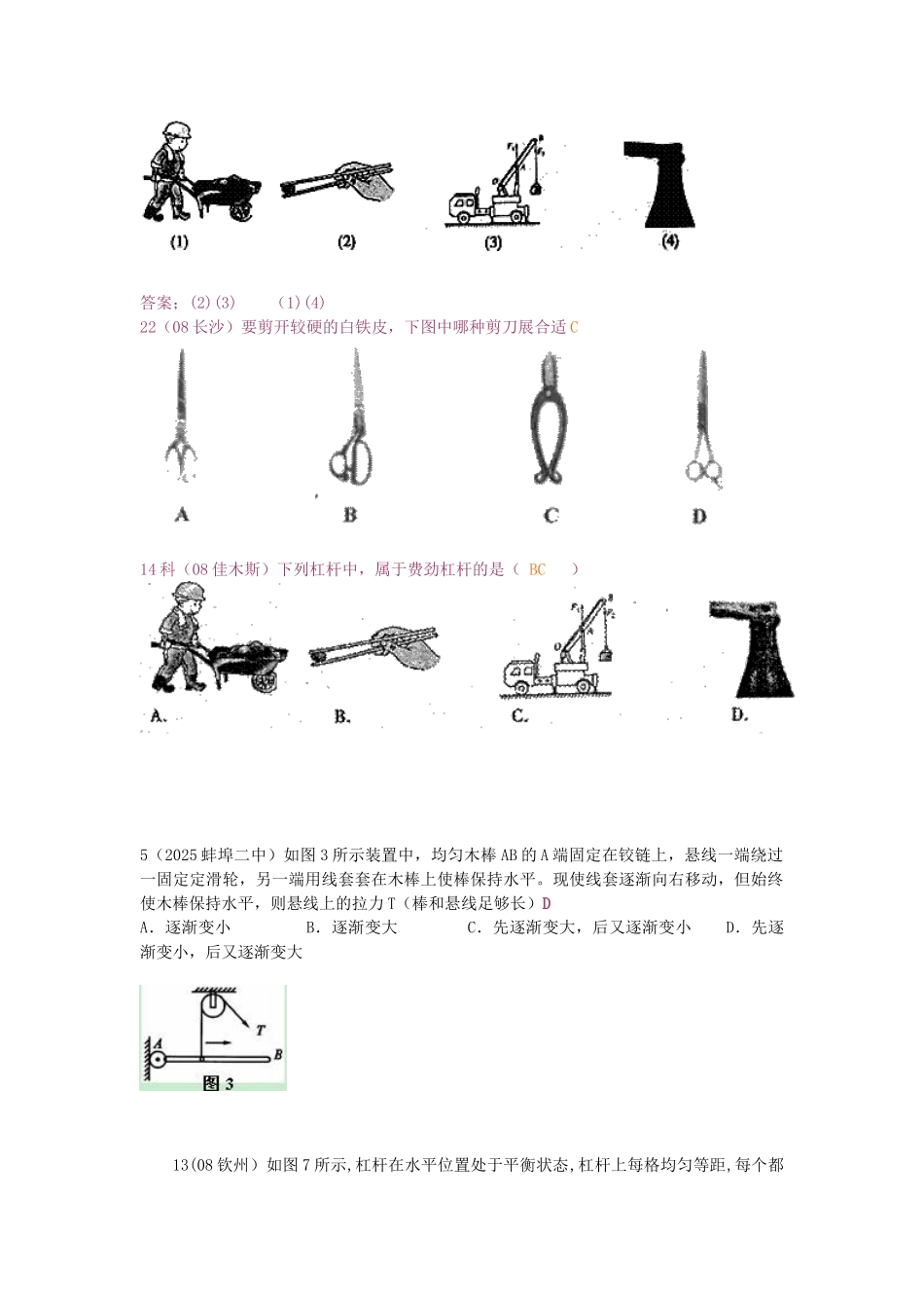 初中物理08中考题----杠杆及杠杆的平衡条件_第2页