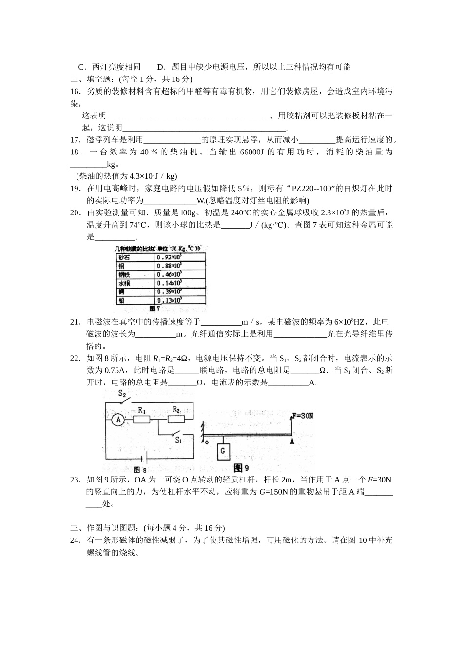 初中物理中考真题六套汇编及答案_第3页