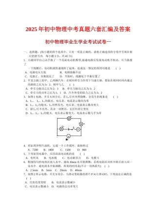 初中物理中考真题六套汇编及答案