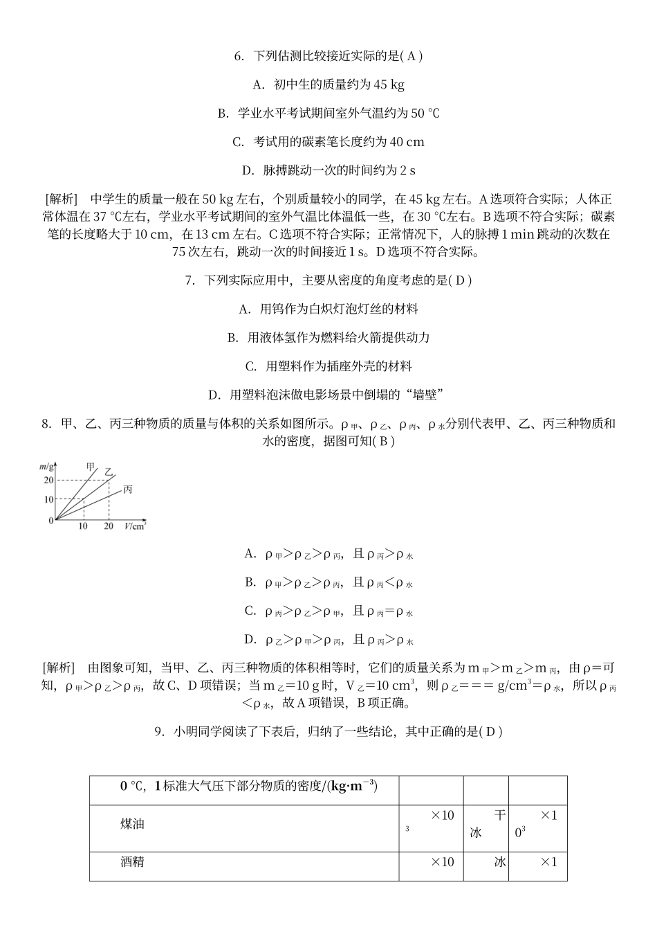 初中物理质量和密度中考精选试题含答案_第2页