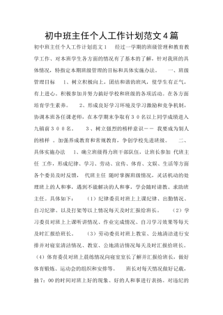 初中班主任个人工作计划范文4篇