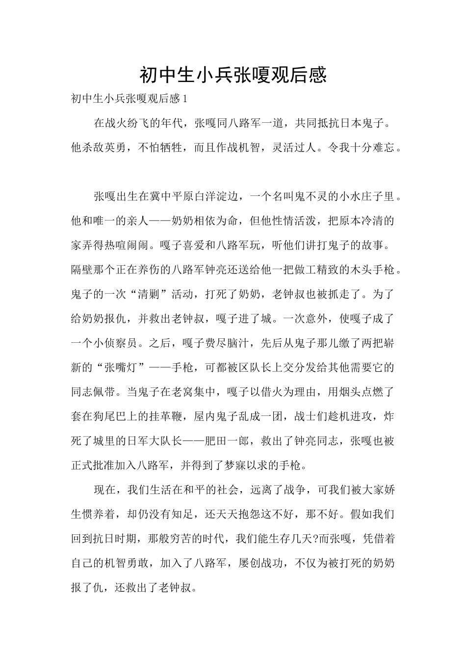 初中生小兵张嗄观后感_第1页