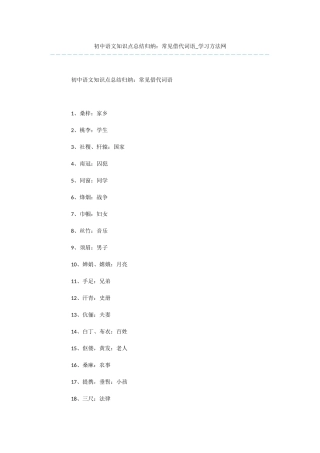 初中语文知识点总结归纳：常见借代词语