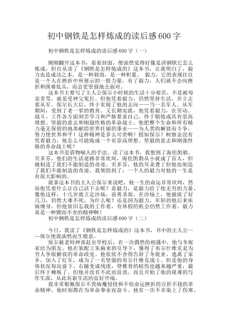 初中钢铁是怎样炼成的读后感600字