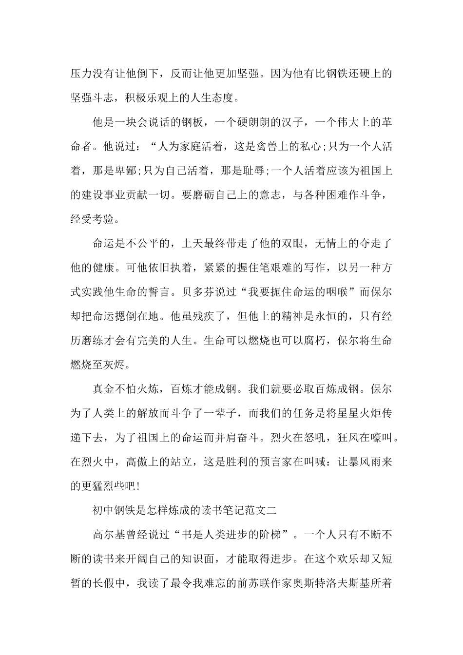 初中钢铁是怎样炼成的读书笔记5篇_第2页