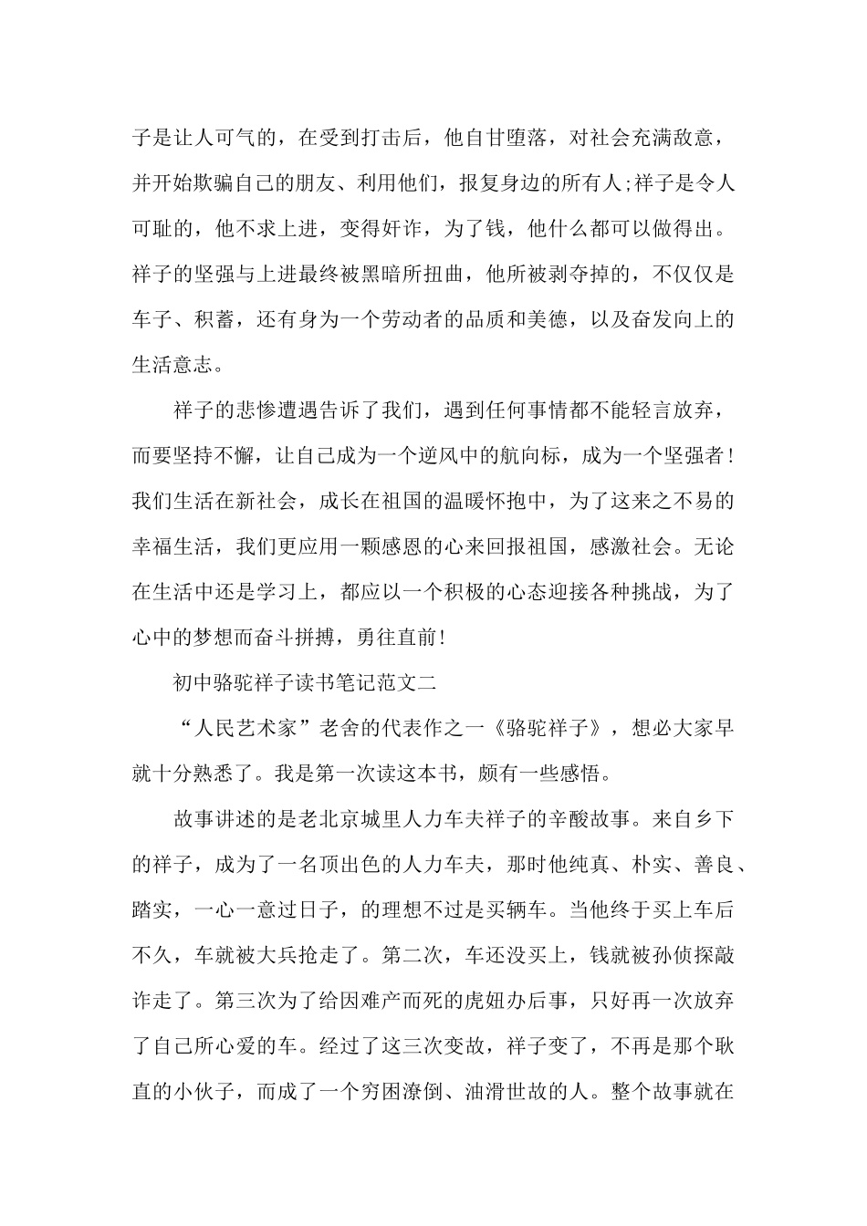 初中骆驼祥子读书笔记5篇_第2页