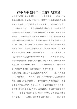 初中骨干教师个人工作计划三篇