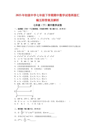 初级中学七级下学期期中数学试卷两套汇编五附答案及解析