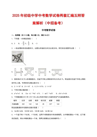 初级中学中考数学试卷两套汇编五附答案解析