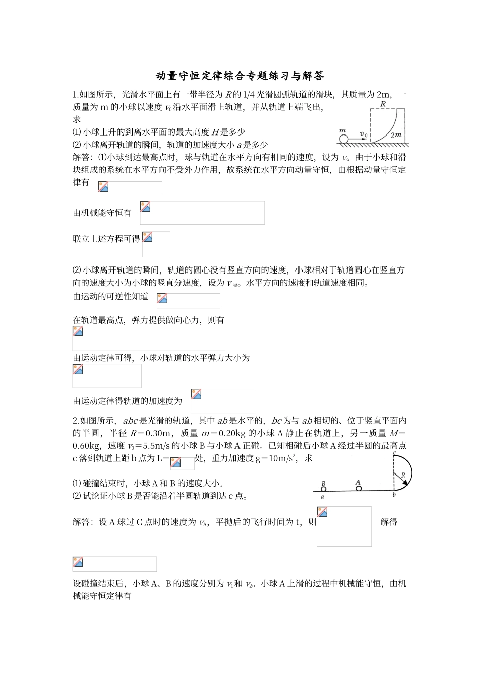 动量守恒定律综合专题练习与解答_第1页