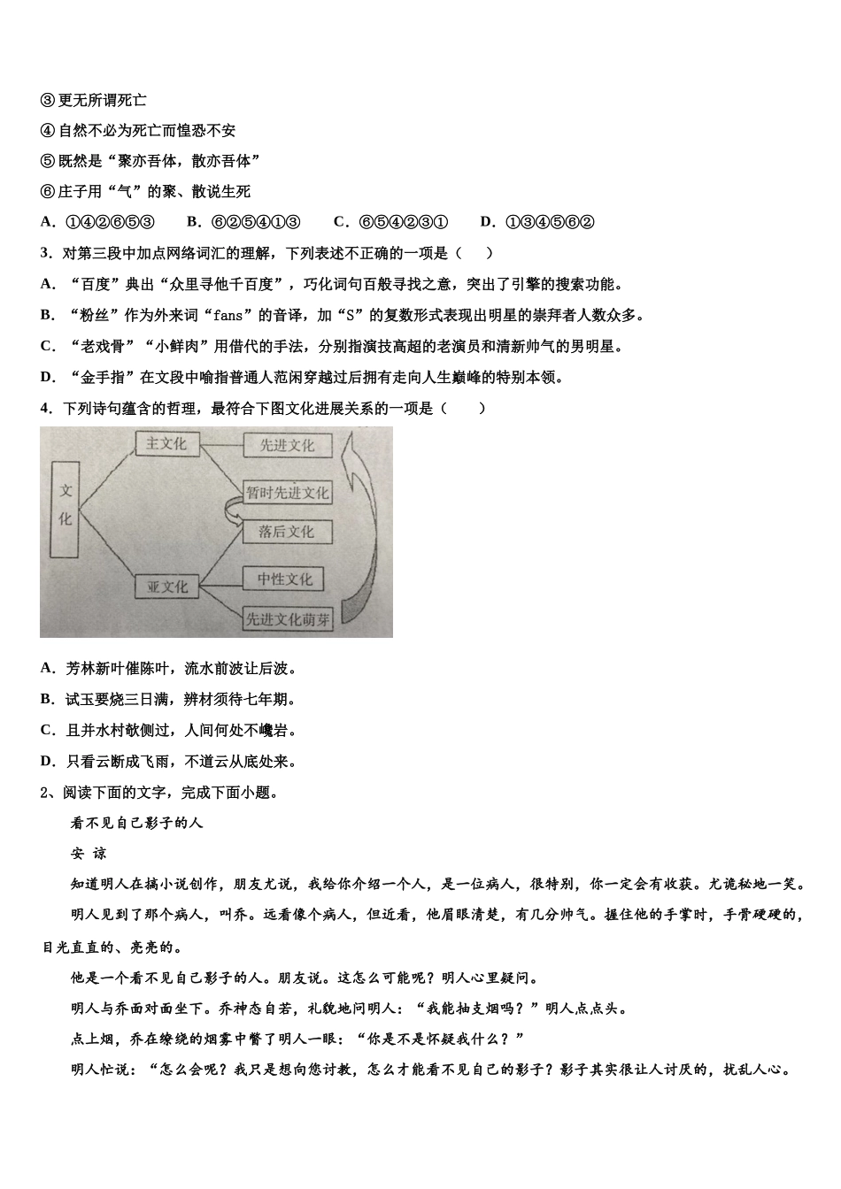 北京丰台区北京第十二中学高三适应性调研考试语文试题含解析_第2页