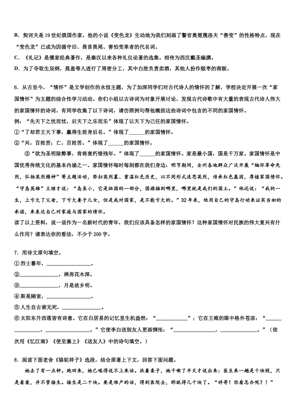 北京大附属中学中考语文仿真试卷含解析_第2页