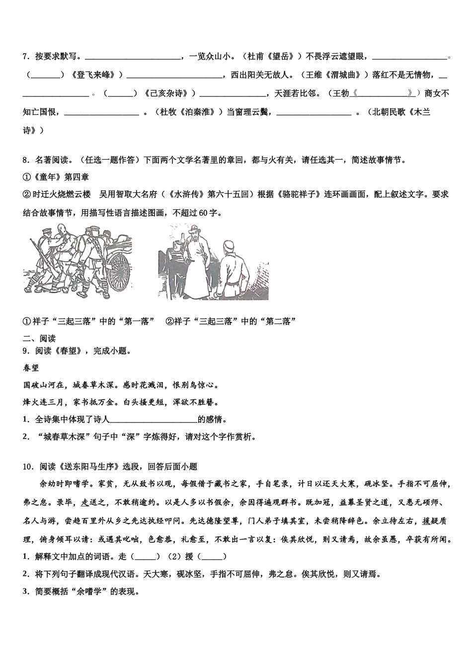 北京市海淀区师达中学中考语文模拟预测题含解析_第3页