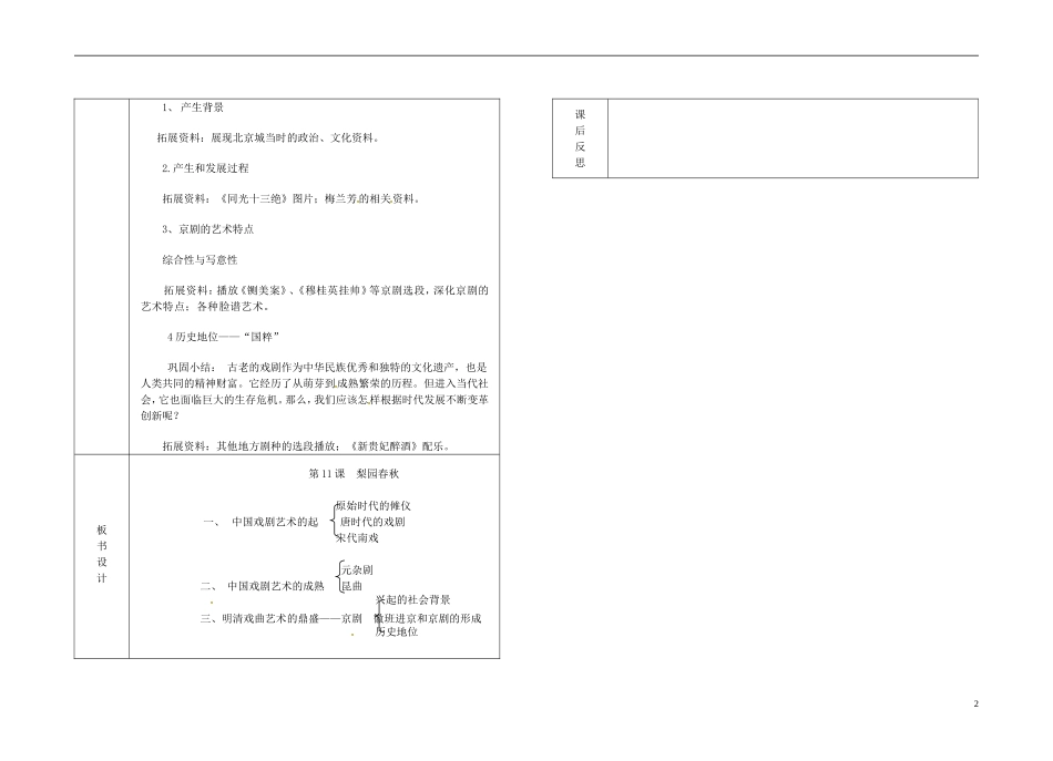 黑龙江省大庆铁人中学2014年高中历史 第10课 梨园春秋春蕾杯青年教师赛教案 岳麓版必修3_第2页