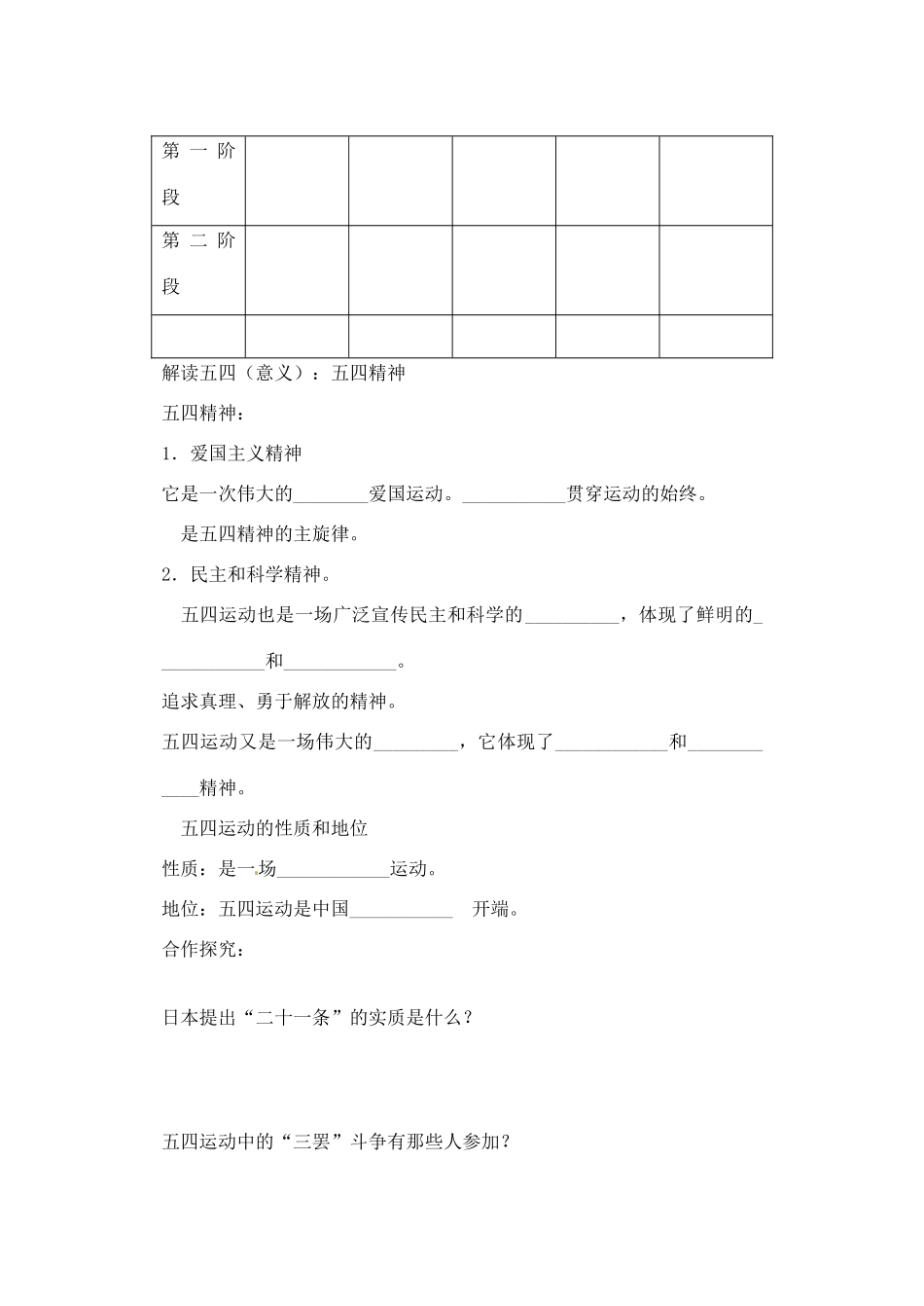 黑龙江省鸡西市第二中学2014高中历史 第16课 五四爱国运动学案 岳麓版必修1_第2页