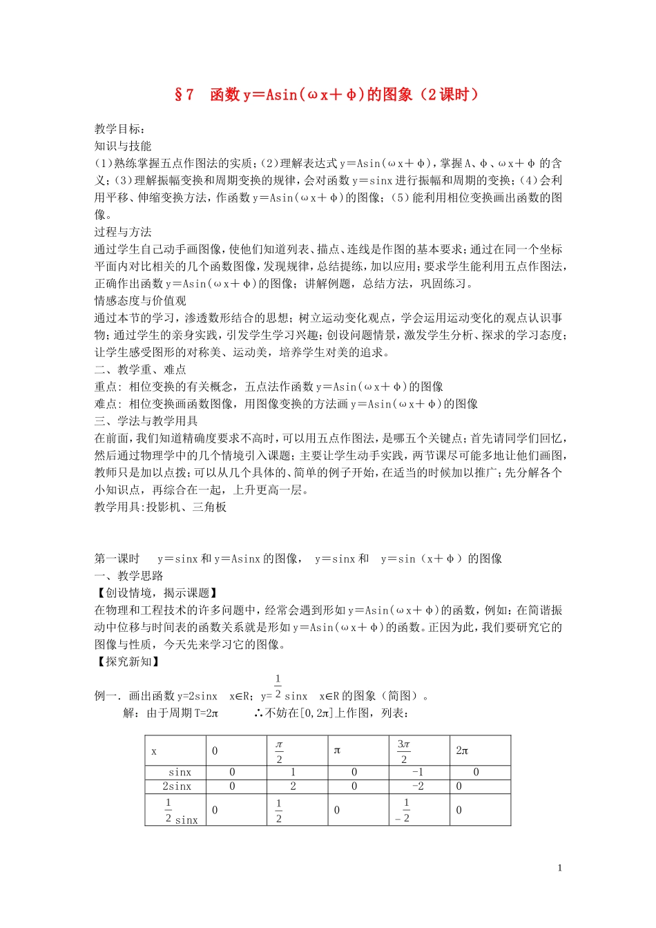 陕西省西安市高中数学 第一章《函数的图像》教案1 北师大版必修4_第1页