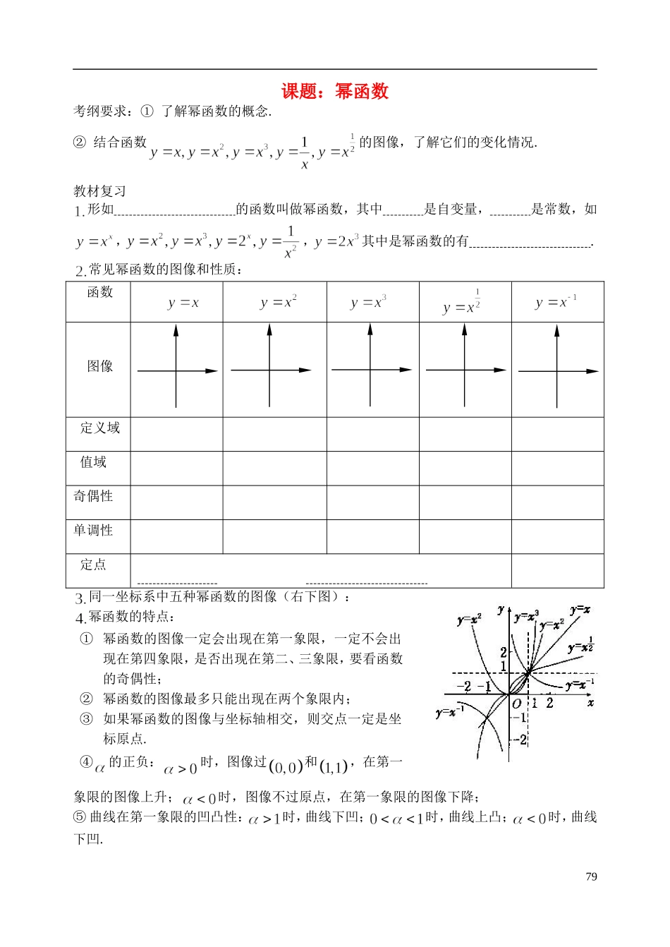 陕西省西安市昆仑中学2014届高考数学一轮复习讲义 第13课时 幂函数 理_第1页