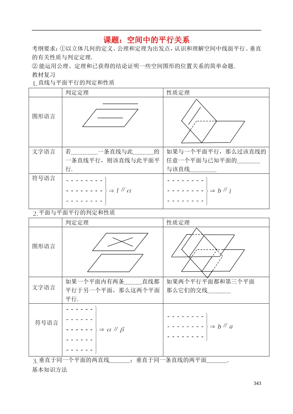 陕西省西安市昆仑中学2014届高考数学一轮复习讲义 第47课时 空间中的平行关系 理_第1页
