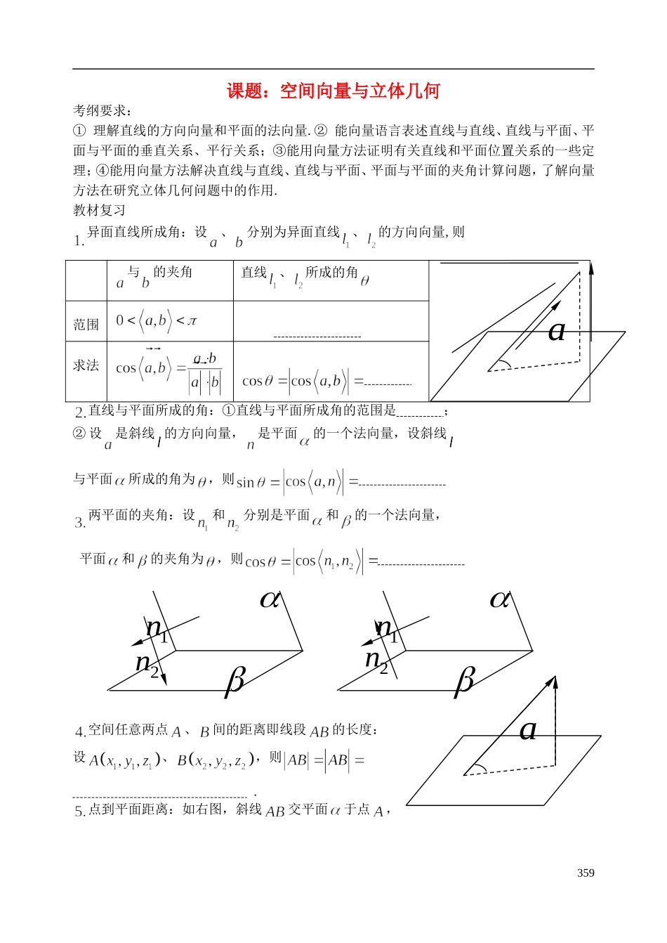 陕西省西安市昆仑中学2014届高考数学一轮复习讲义 第49时 空间向量与立体几何 理_第1页