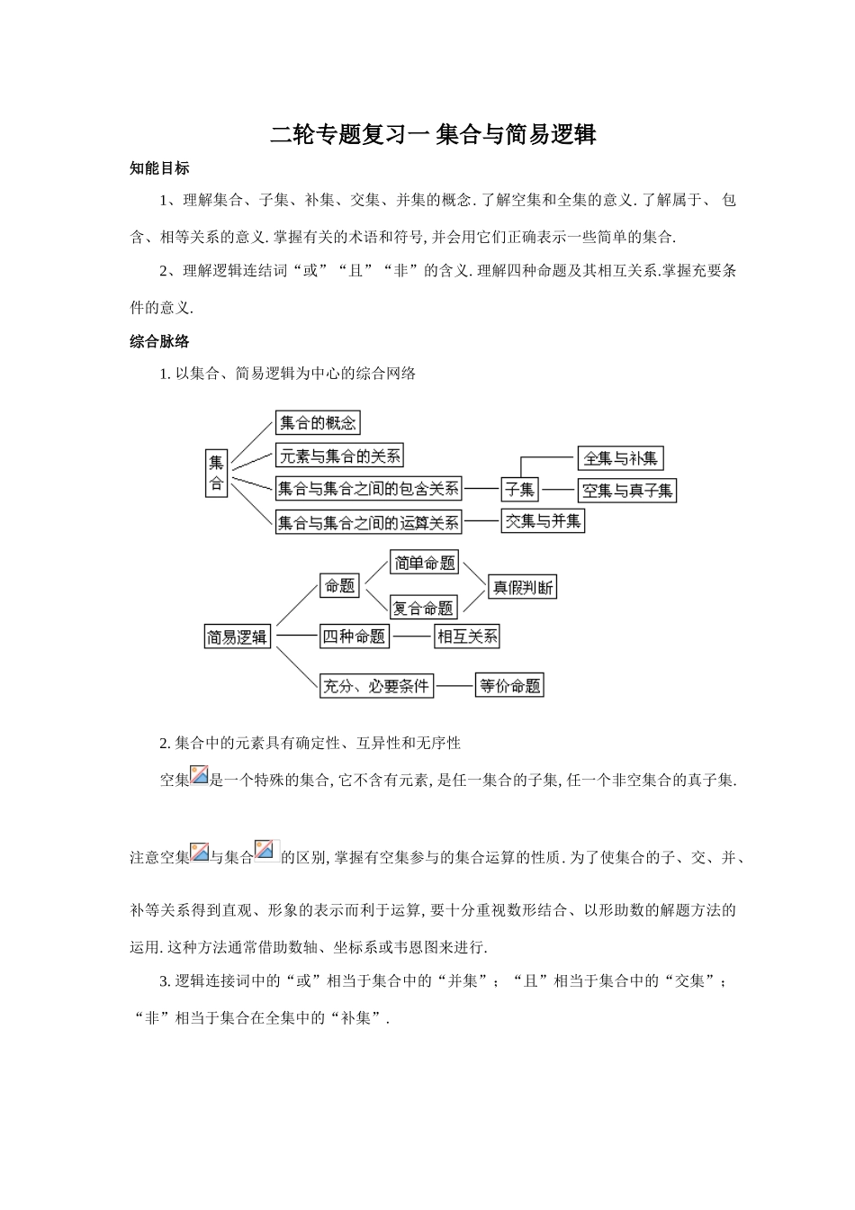 二轮专题复习一 集合与简易逻辑_第1页
