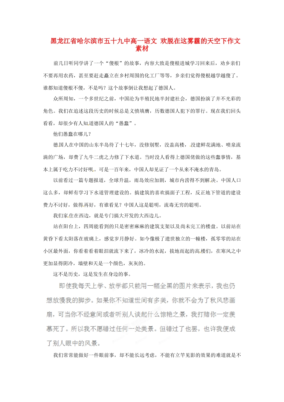 黑龙江省哈尔滨市五十九中高一语文 欢脱在这雾霾的天空下作文素材_第1页