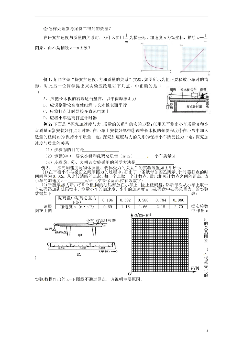 黑龙江省孙吴县第一中学高中物理 4.2实验：探究加速度与力、质量的关系导学案_第2页