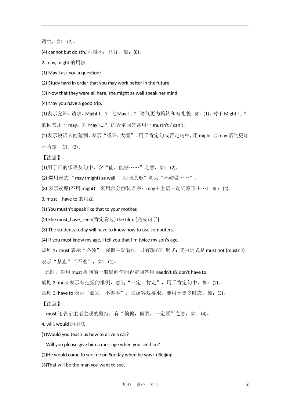 安徽省2012届高三英语一轮复习 语法部分 考点6 情态动词精品学案 北师大版_第2页