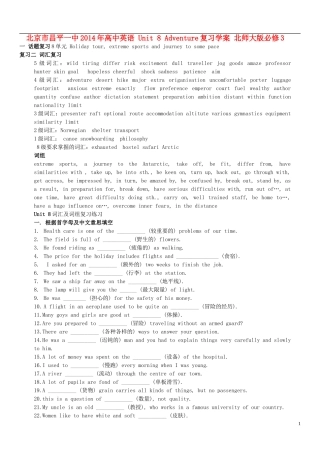北京市昌平一中2014年高中英语 Unit 8 Adventure复习学案 北师大版必修3