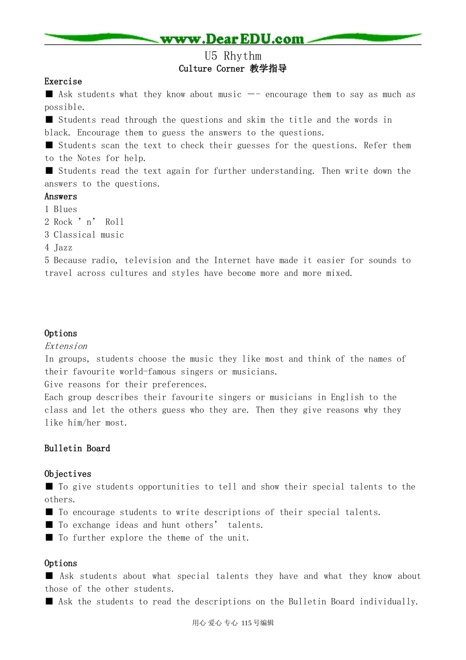 北师大版高中英语必修2U5 Rhythm--Culture Corner 教学指导_第1页