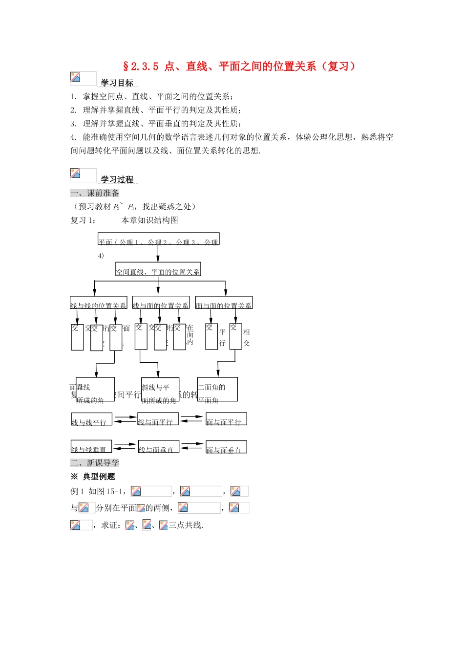 黑龙江省佳木斯市桦南县高中数学 2.3.5 点、直线、平面之间的位置关系（复习）导学案 新人教A版必修2_第1页
