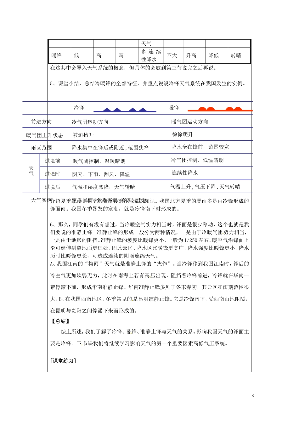 北京市大兴区魏善庄中学2014高中地理 第二章 第三节 常见的天气系统（第1课时）教学案 新人教版必修1_第3页