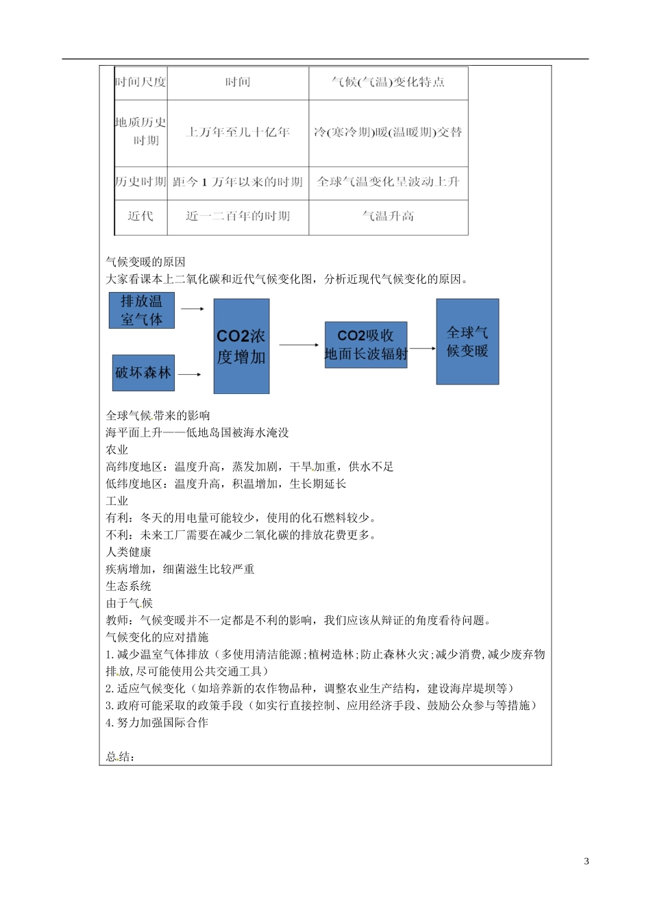 北京市大兴区魏善庄中学2014高中地理 第二章 第四节 全球气候变暖（第1课时）教学案 新人教版必修1_第3页
