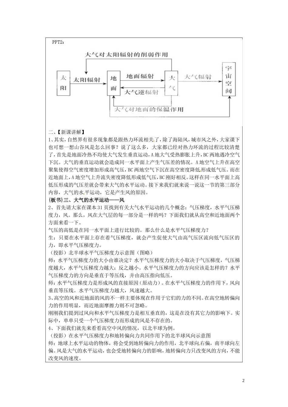 北京市大兴区魏善庄中学2014高中地理 第二章 第一节 冷热不均引起大气运动（第2课时）教学案 新人教版必修1_第2页