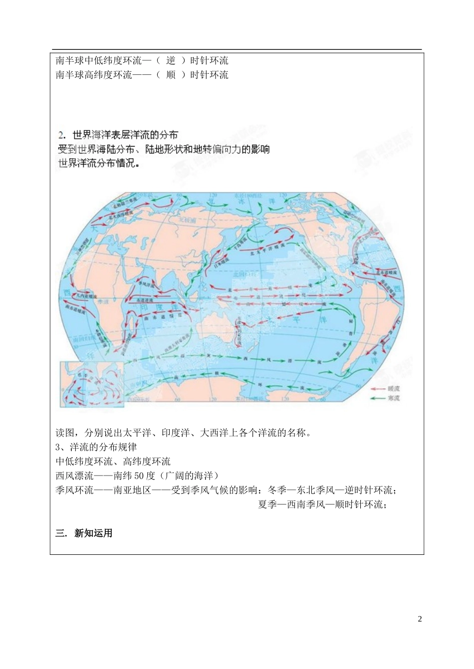 北京市大兴区魏善庄中学2014高中地理 第三章 第二节 大规模的海水运动（第1课时）1教学案 新人教版必修1_第2页