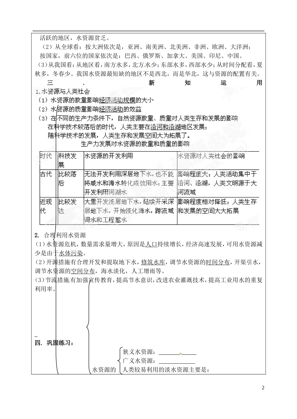 北京市大兴区魏善庄中学2014高中地理 第三章 第三节 水资源的合理利用教学案 新人教版必修1_第2页