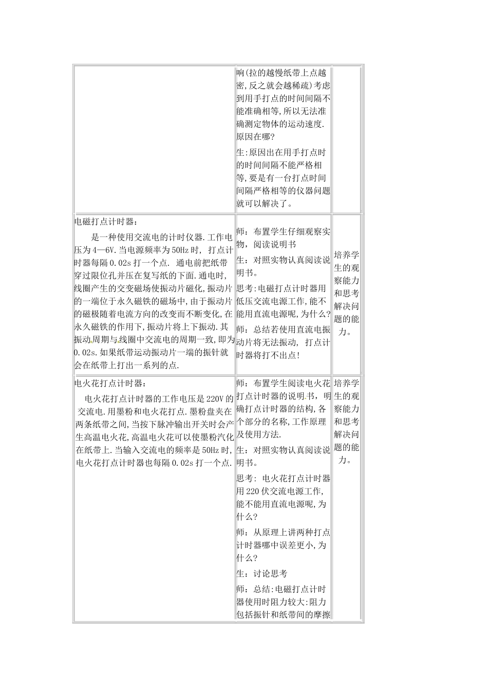 黑龙江省友谊县红兴隆管理局第一高级中学2014高中物理 1.4 实验 用打点计时器测速度 教案 新人教版必修1_第2页